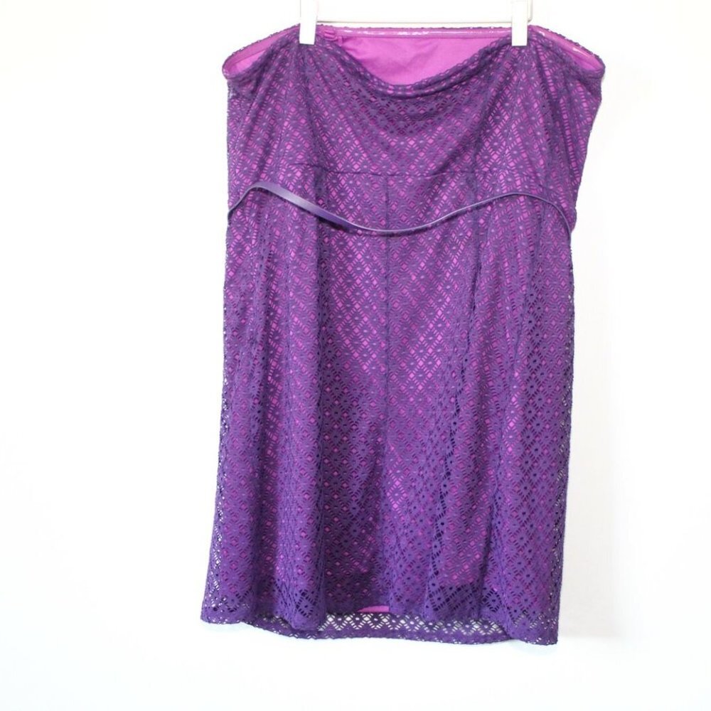 NWT Lane Bryant Crochet Overlay Tube Dress Geo Lace Purple Plus Size 26 H12954 - Picture 6 of 11